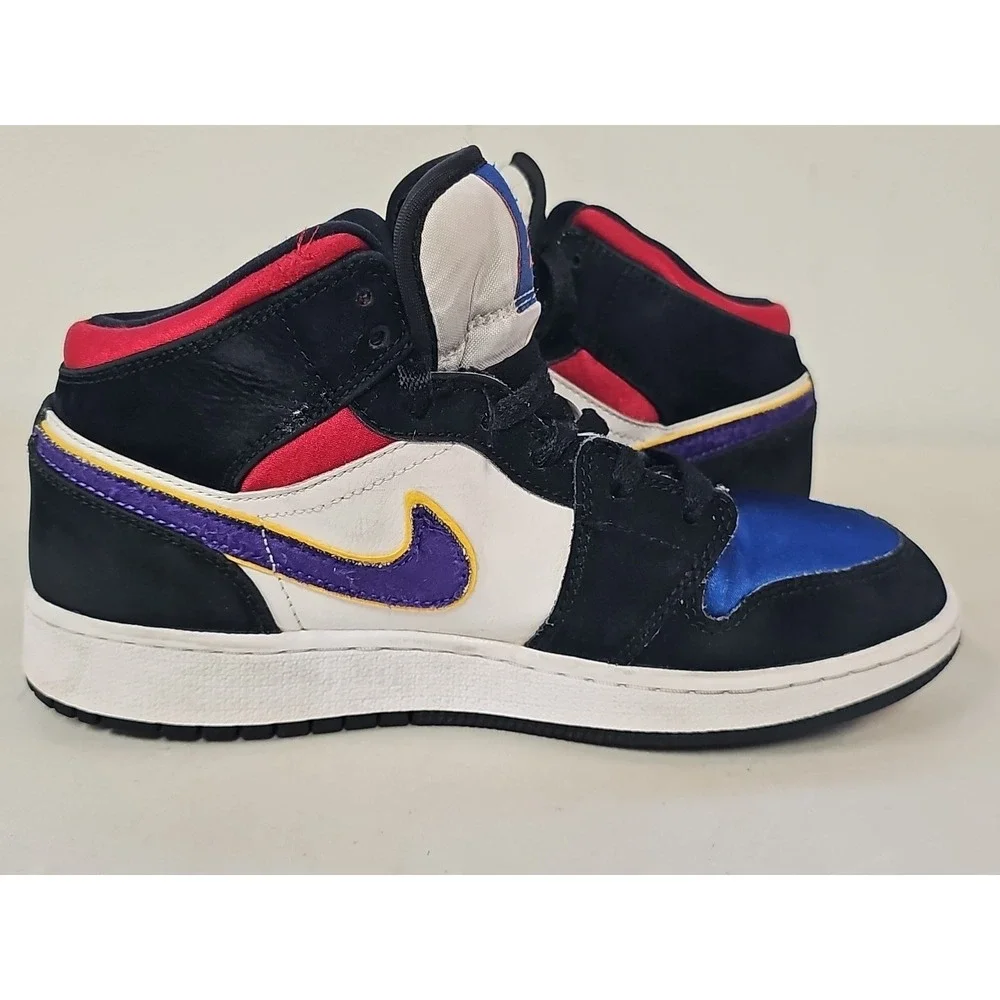 Unisex Kids Nike Jordan 1 Mid Lakers Top 3 (GS) BQ6931-005 White Black Size 5.5Y